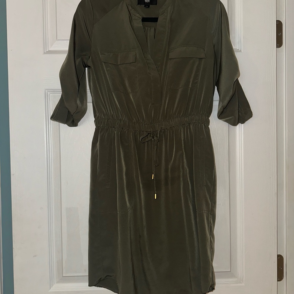 Mossimo Supply Co Green Midi Shirt Dress with Cuffed Sleeves
